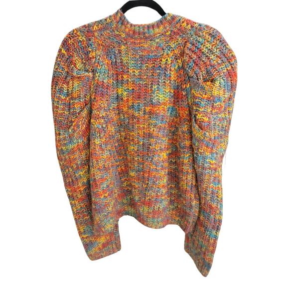 LEA & VIOLA Rainbow Puff Sleeve Sweater Womens L Beautiful Eclectic Winter Style - Picture 6 of 12